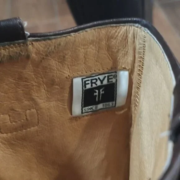 Frye Paige tall riding boot leather layer dark brown stack heel - Picture 11 of 12